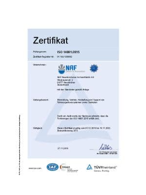 Zertifikat ISO 14001 | NAF Axles